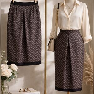 Next Edge Japan Brown & Gold Geometric Print Pleat Front Skirt Medium